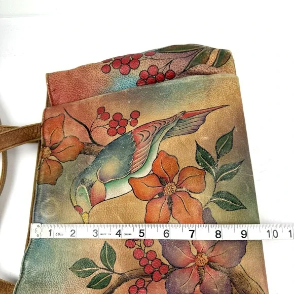 Anna By Anuschka Handbag Hand Painted Toucan Bird Floral Berries Boho - Picture 15 of 16